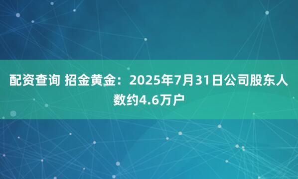 配资查询 招金黄金：2025年7月31日公司股东人数约4.6万户