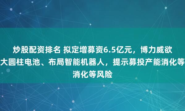 炒股配资排名 拟定增募资6.5亿元，博力威欲加码大圆柱电池、布局智能机器人，提示募投产能消化等风险